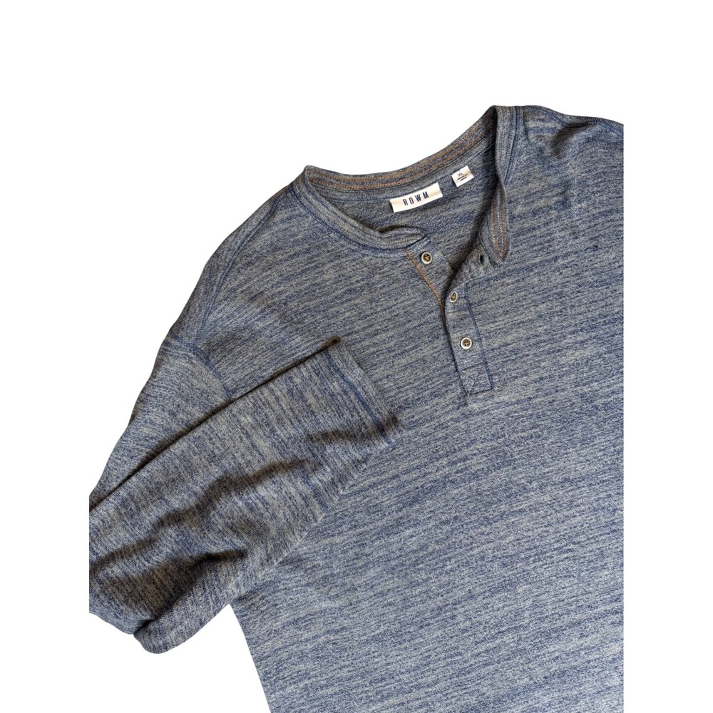 ROWM Mens Blue Marled Long Sleeve Henley Shirt Size XL